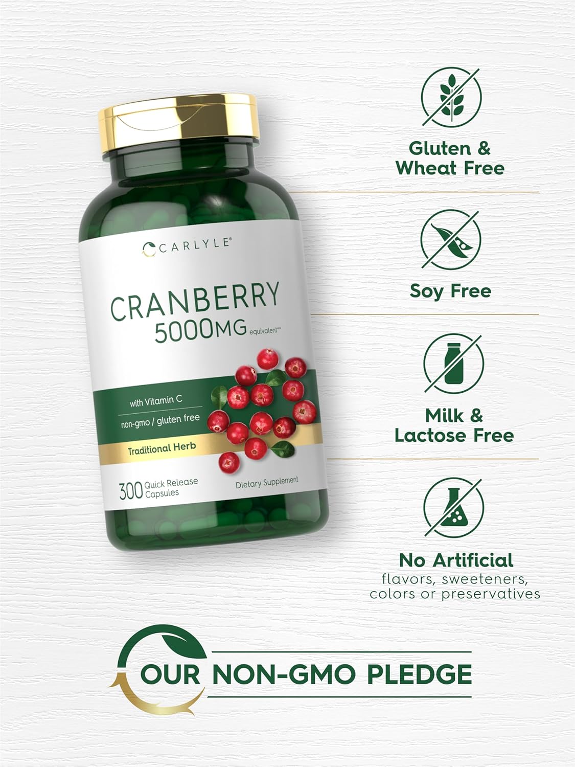 Carlyle Cranberry Pills 5000mg | 300 Capsules | with Vitamin C | Non-GMO, Gluten Free : Health & Household