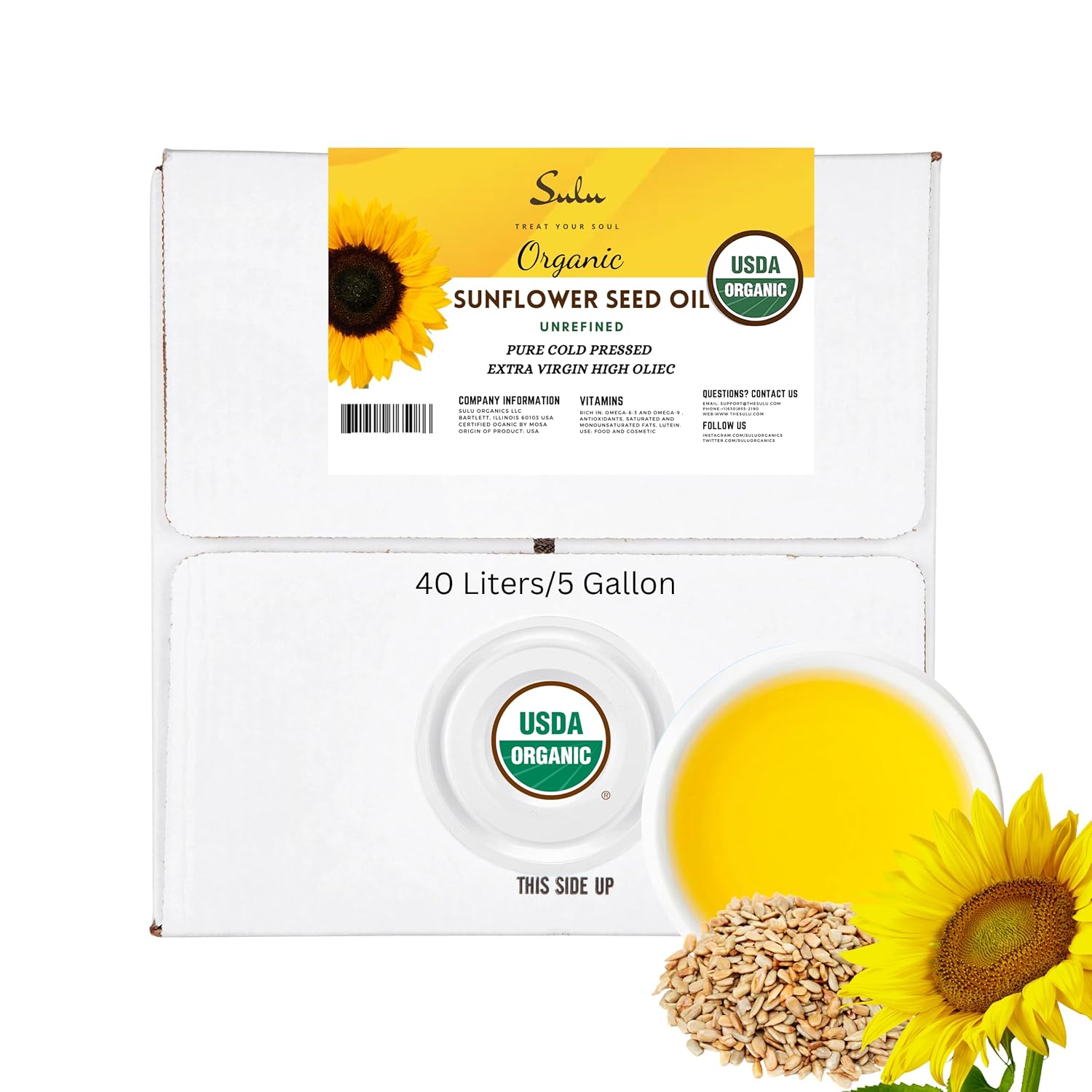 16 Liters/5 Gallon Certified Organic Extra Virgin High Oleic Sunflower Oil-Food Grade : Grocery & Gourmet Food