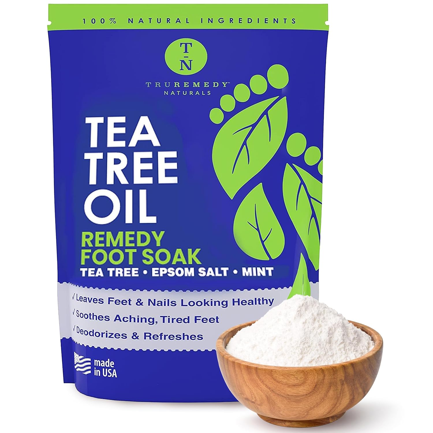 Tea Tree Oil Foot Soak With Epsom Salt & Mint, Feet Soak Helps Stubborn Foot Odor - Foot Bath Salt Softens Calluses & Soothes Sore Tired Feet, 14 Ounce