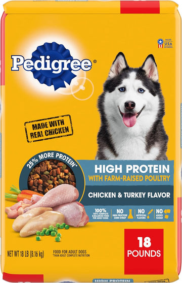 Pedigree High Protein Adult Dry Dog Food Chicken and Turkey Flavor Dog Kibble, 18 lb. Bag