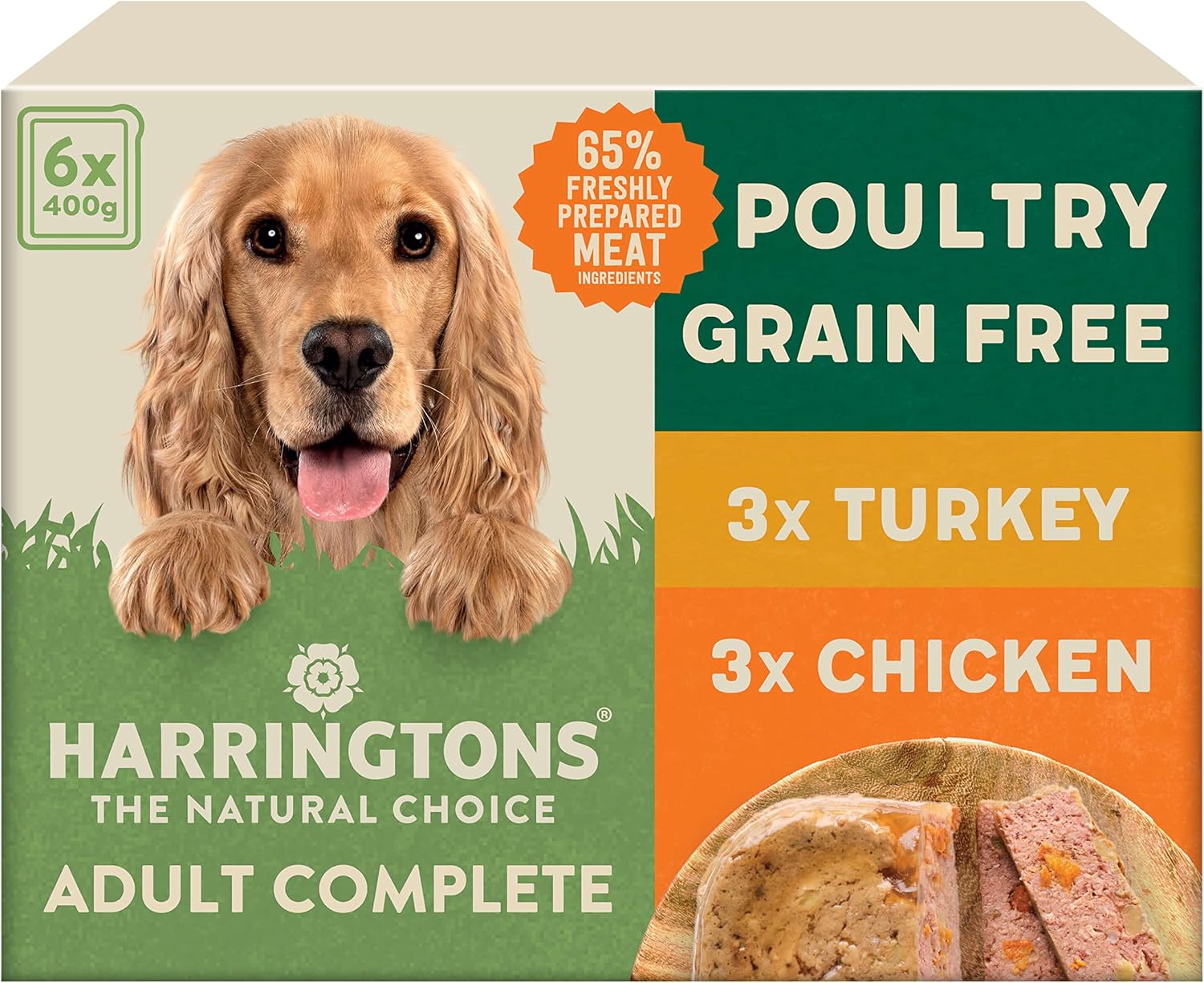 Harringtons Complete Wet Tray Grain Free Hypoallergenic Adult Dog Food Poultry Pack 6x400g - Turkey & Chicken - Made with All Natural Ingredients?HARRWP-C400