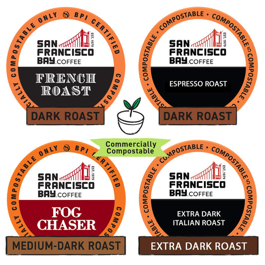 San Francisco Bay Compostable Coffee Pods - Variety Pack Dark Roast (40 Ct) K Cup Compatible including Keurig 2.0, French, Espresso, Fog, Extra Dark Italian