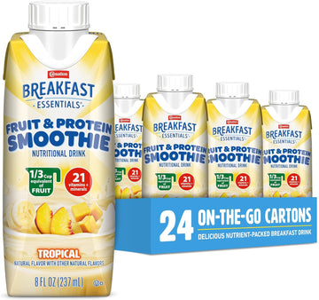 Carnation Breakfast Essentials Fruit And Protein Smoothie Nutritional Drink, Tropical, 24 – 8 Fl Oz Cartons