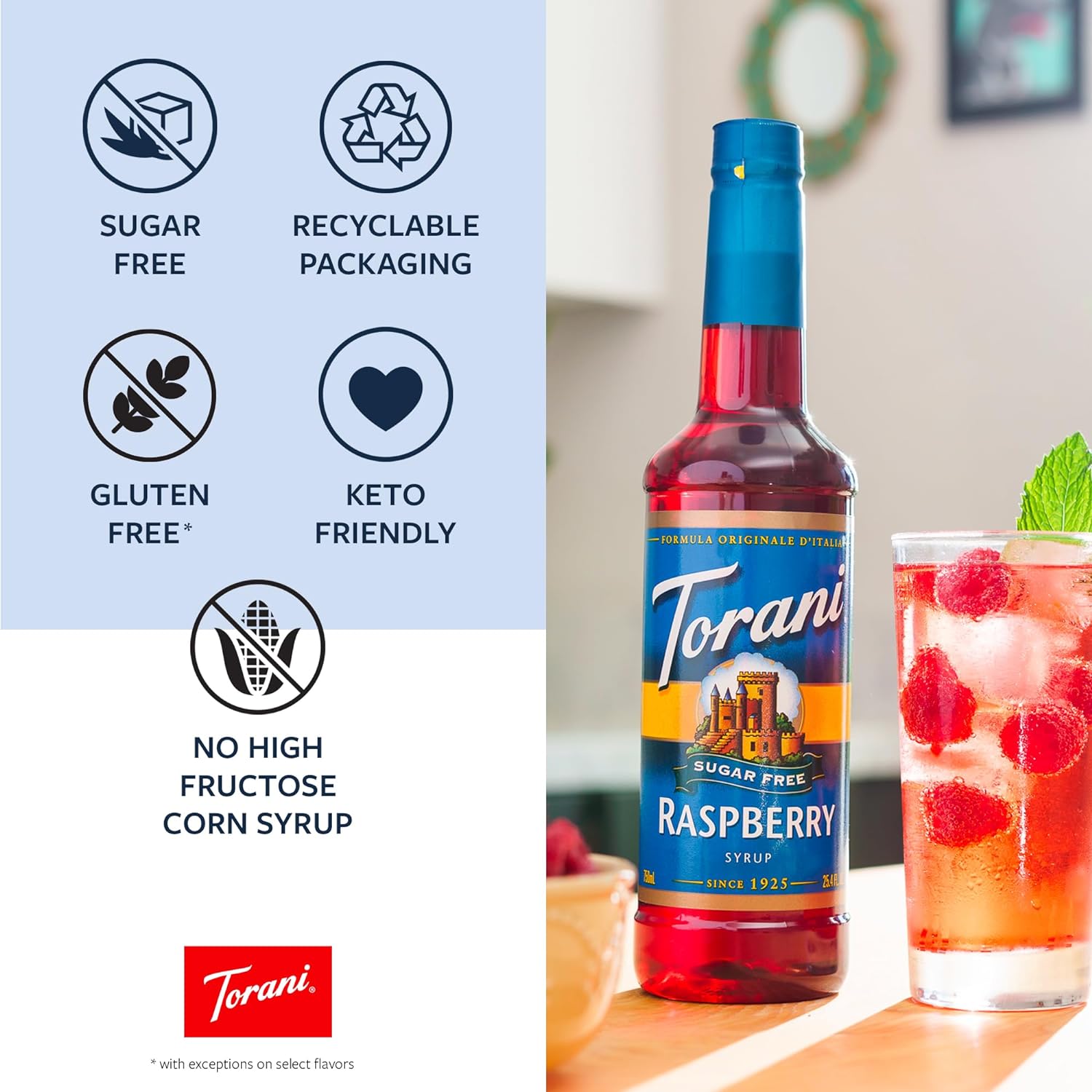 Torani Sugar Free Syrup, Raspberry, 25.4 Ounce (Pack of 4) : Grocery & Gourmet Food