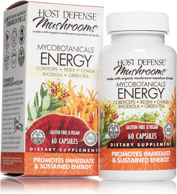 Host Defense, MycoBotanicals Energy Capsules, Promotes Immediate and Sustained Energy, Mushroom Supplement, 60 Capsules, Unavored