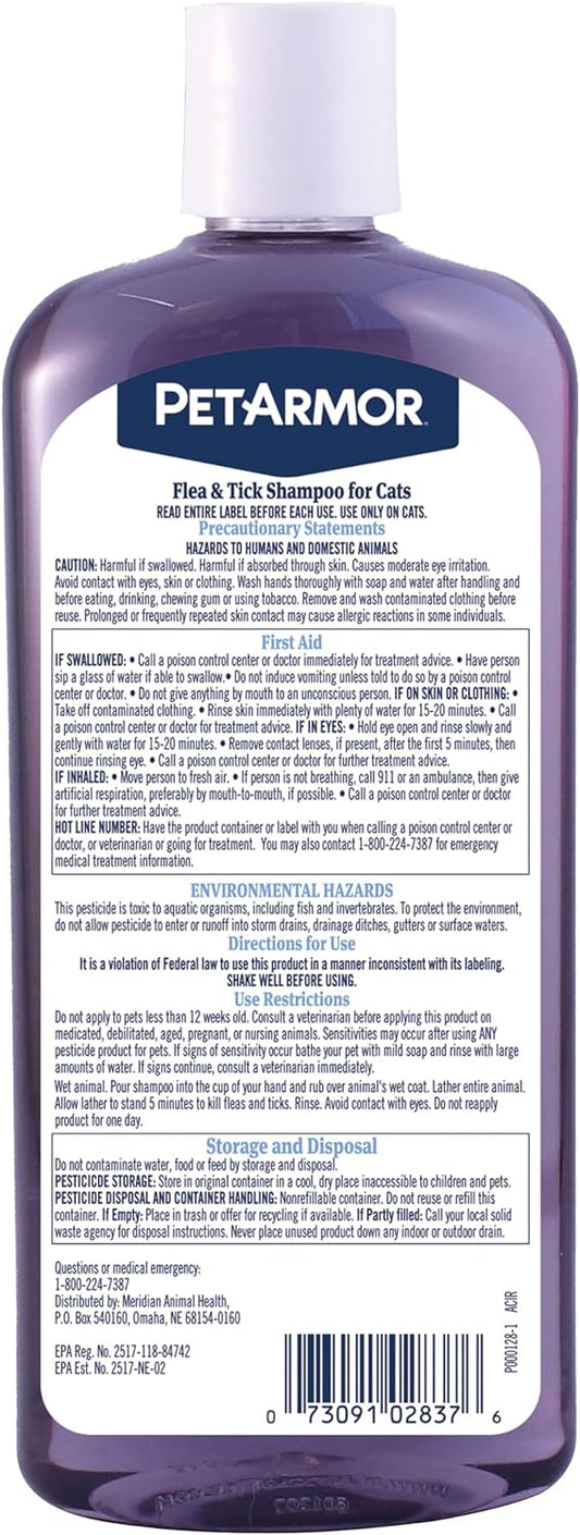 Petarmor Flea And Tick Shampoo For Cats, Coconut Berry Scented Flea Shampoo And Conditioner For Cats, Flea Treatment Kills Fleas And Ticks, 12Oz