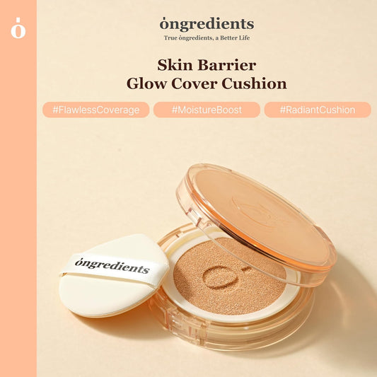 Skin Barrier Glow Cover Cushion, All-Day Coverage, Glow Finish, Lightweight, Skincare-Like Texture, Non-Cakey Makeup, Korean Cushion Foundation (#13C First Snow, 0.15 Oz)