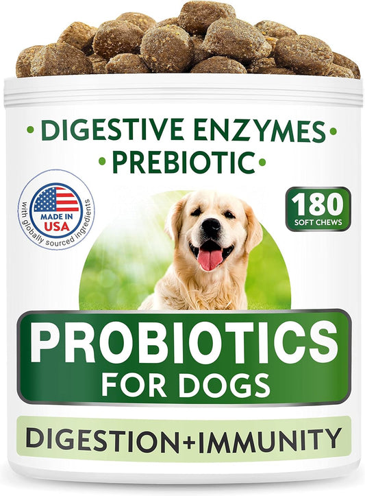 Dog Probiotics Chews + Omega 3 For Dogs Bundle - Gas, Diarrhea, Constipation, Upset Stomach Relief + Allergy And Itch Relief - Digestive Enzymes + Prebiotics + Omega 3 - Skin And Coat Support