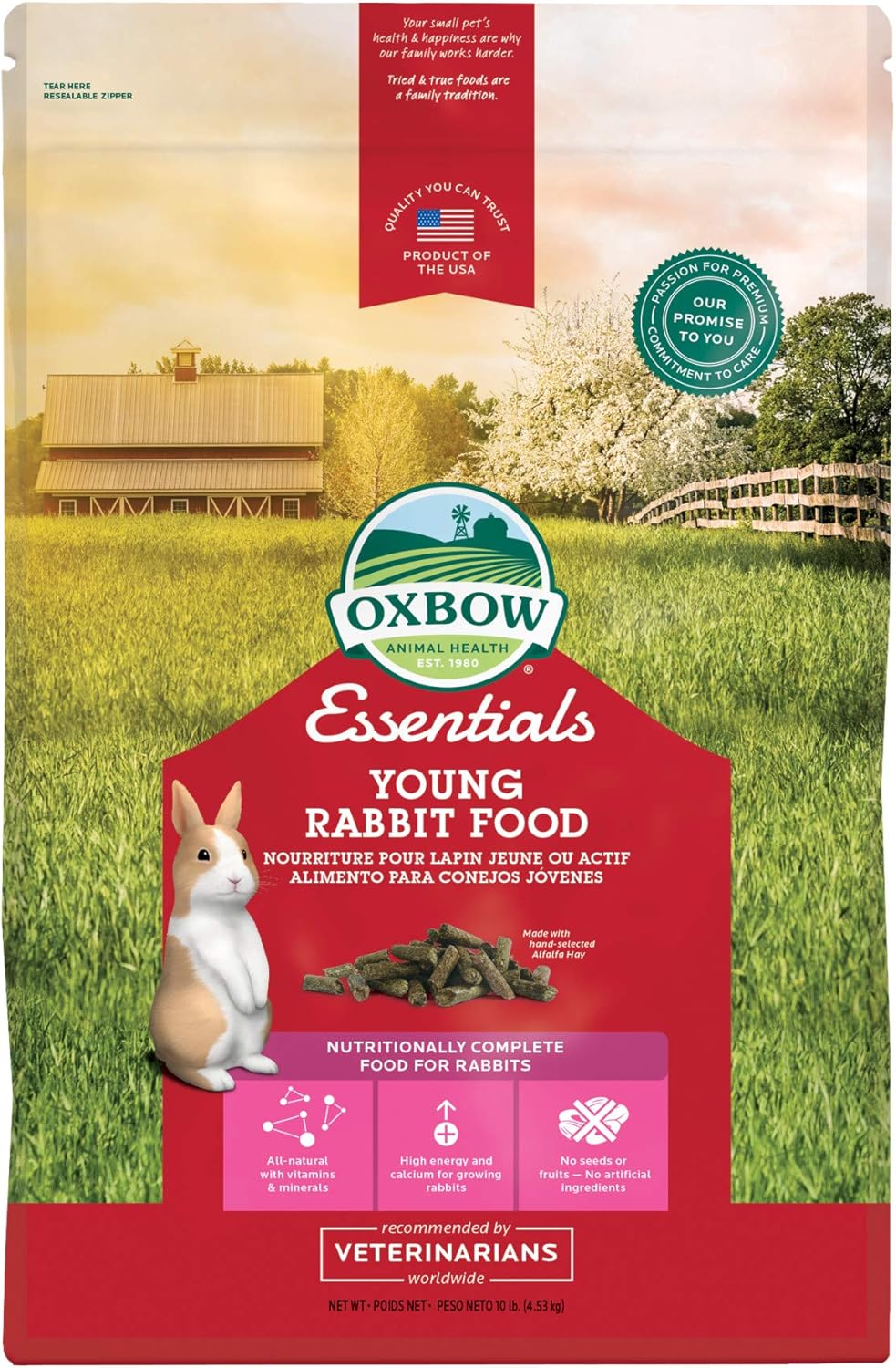Oxbow Essentials Young Rabbit Food - All Natural Rabbit Pellets- High Energy & Calcium For Young Rabbits- Made In The Usa - All Natural Vitamins & Minerals- Veterinarian Recommended- 10 Lb