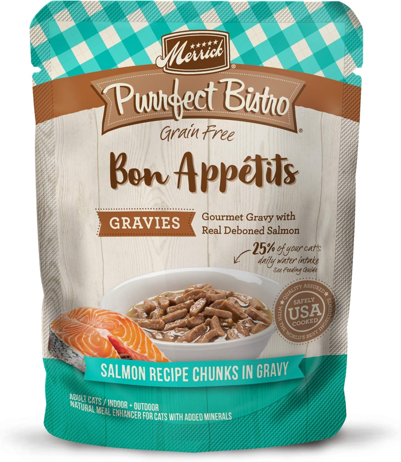 Merrick Purrfect Bistro Bon Appetits Grain Free Wet Cat Food Salmon Recipe Chunks In Gravy -3 Ounce Pouch (Pack Of 24)