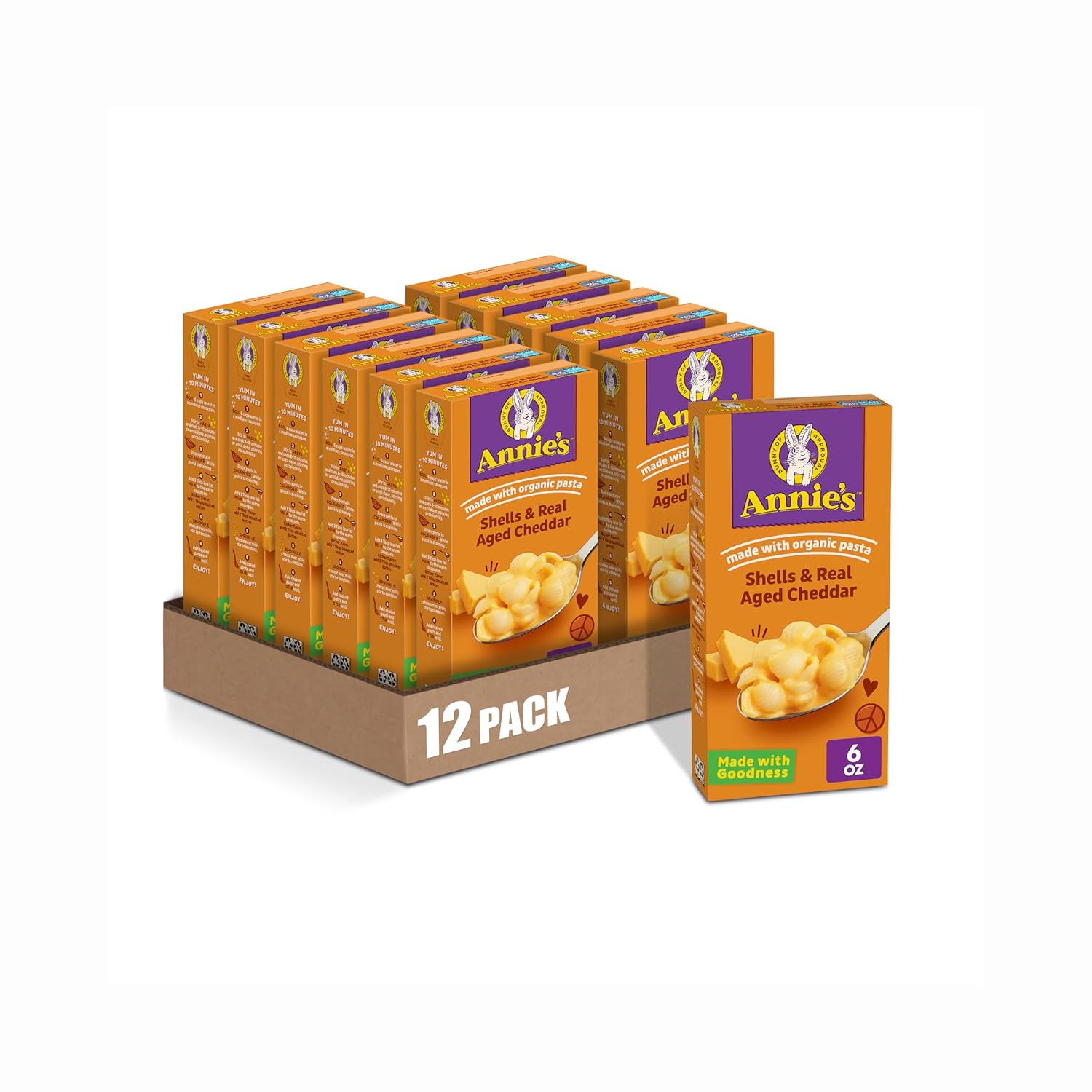 Annie'S White Cheddar Shells Macaroni And Cheese With Organic Pasta, 6 Oz