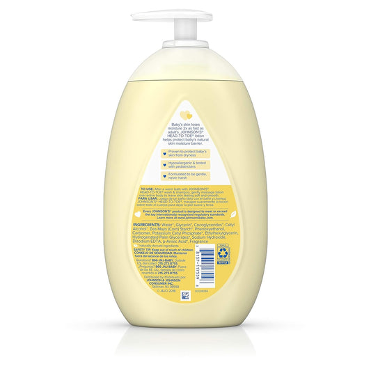Johnson's Head-to-Toe Moisturizing Baby Body Lotion for Sensitive Skin, Hypoallergenic and Paraben-, Phthalate- and Dye-Free Baby Skin Care, 27.1 Fl Oz (Pack of 1)