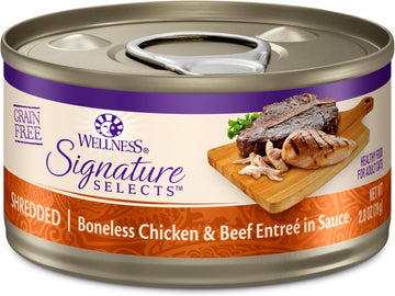 Wellness Core Grain-Free Signature Selects Wet Cat Food, Natural Pet Food Made With Real Meat (Shredded Chicken & Beef Entrée, 2.8 Ounces) (Pack Of 12)