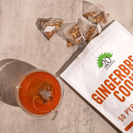 Gingerbread Cookie Dessert Tea Made With Rooibos Herbal Tisane - Caffeine And Sugar Free - 50 Pyramid Tea Bags Sachets In A Resealable Bag