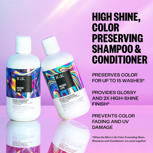 Igk Shampoo & Conditioner - More Life - Hair Color Extending Set - Adds Shine, Reduce Color Loss, Deep Cleansing Haircare Bundle - 2 Bottles - 8 Fl Oz Each