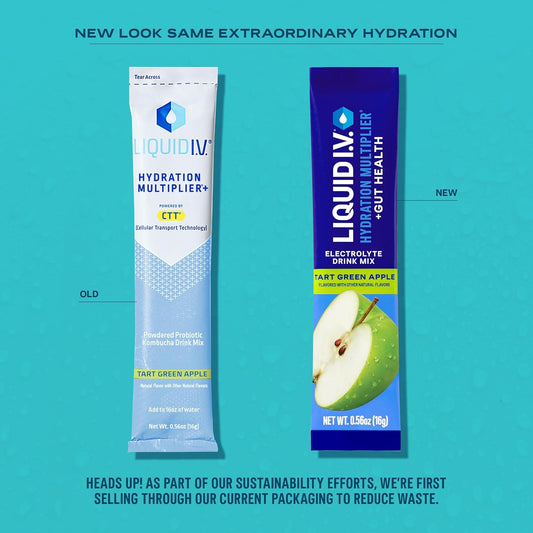 Liquid I.V.® Hydration Multiplier® +Gut Health - Tart Green Apple | Electrolyte Powder Drink Mix | 3 Pack (42 Servings)