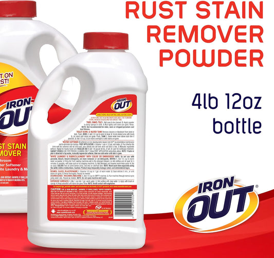 Iron OUT Rust Stain Remover Powder, Remove Rust Stains in Bathrooms, Kitchens, Appliances, Laundry, and Outdoors, 4.75 Pound Bottle 3-Pack