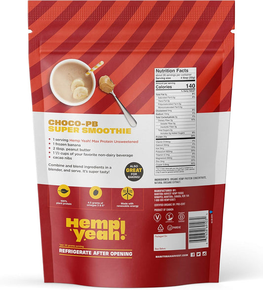 Manitoba Harvest Hemp Yeah! Organic Max Protein Powder, Unsweetened, 32Oz; With 20G Protein And 4.5G Omegas 3&6 Per Serving, Keto-Friendly, Preservative Free, Non-Gmo