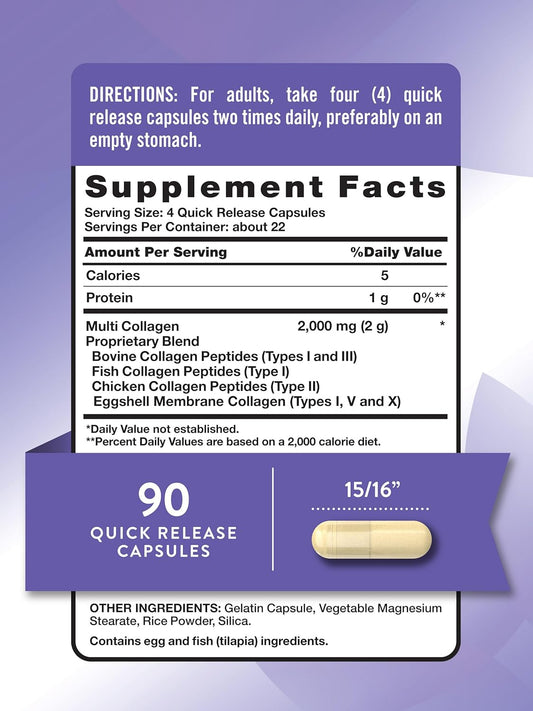 Nature'S Truth Multi Collagen Peptides Capsules | Types I, Ii, Iii, V, X | 2000 Mg | 90 Count | Keto Friendly | Non-Gmo And Gluten Free Supplement