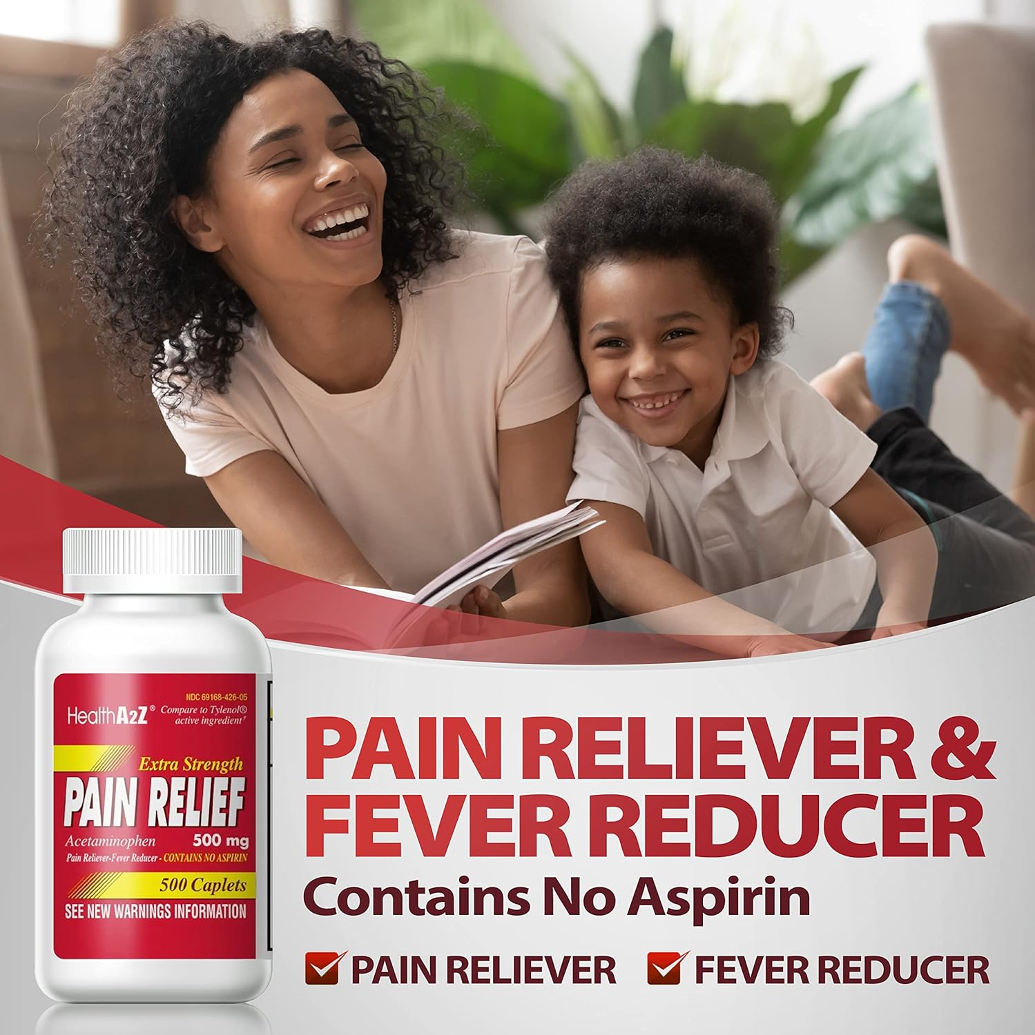 HealthA2Z® Extra Strength Pain Relief | Acetaminophen 500mg | Contains No Aspirin | Fever Reducer | Pain Reliever (500 Count (Pack of 1)) : Health & Household