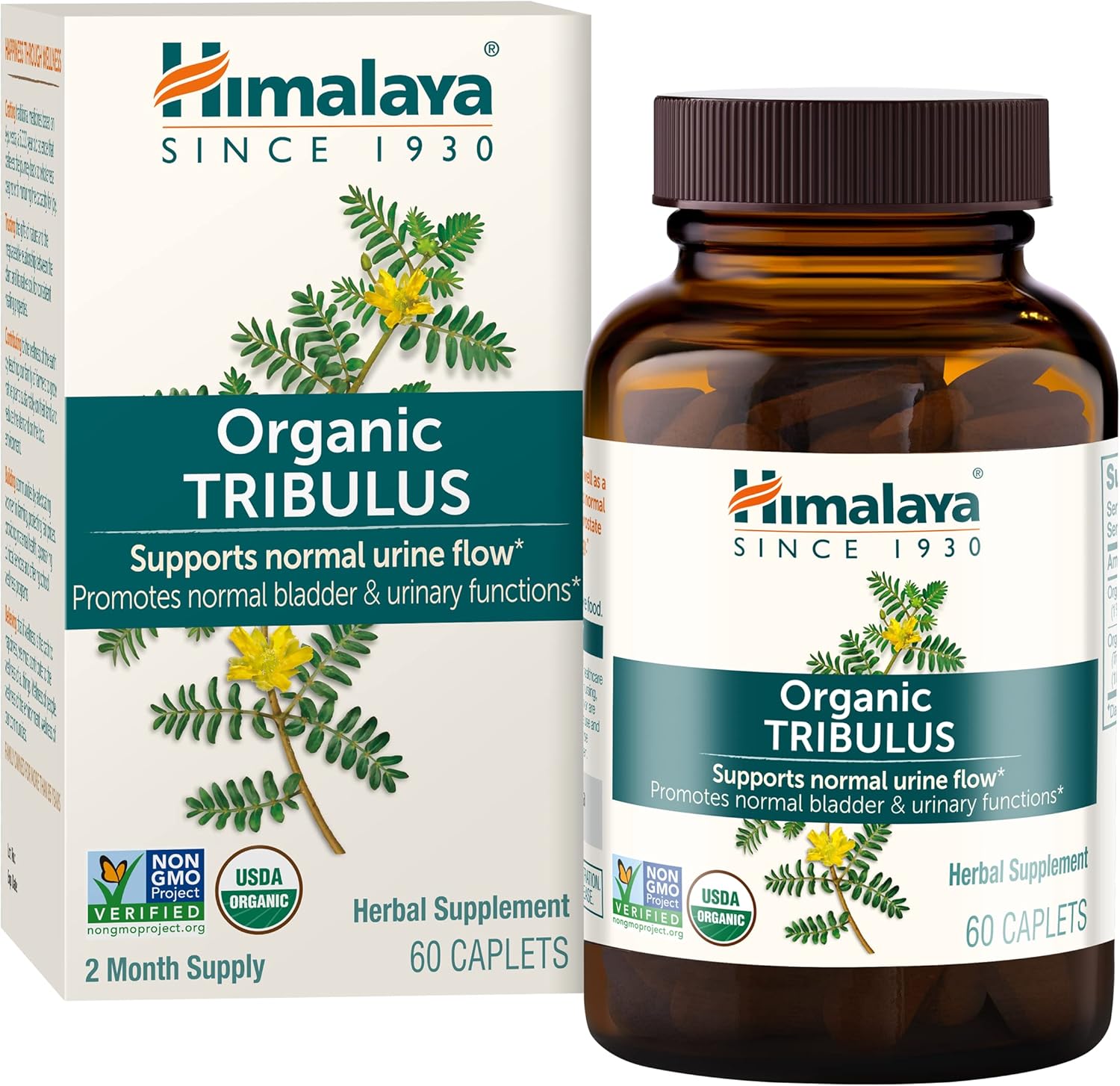 Himalaya Organic Tribulus Terrestris, Herbal Supplement For Urinary Support And Flow, Bladder Function, Prostate Support, Stamina, Male Energy, Non-Gmo, Usda Organic, Vegan, 688 Mg, 60 Caplets