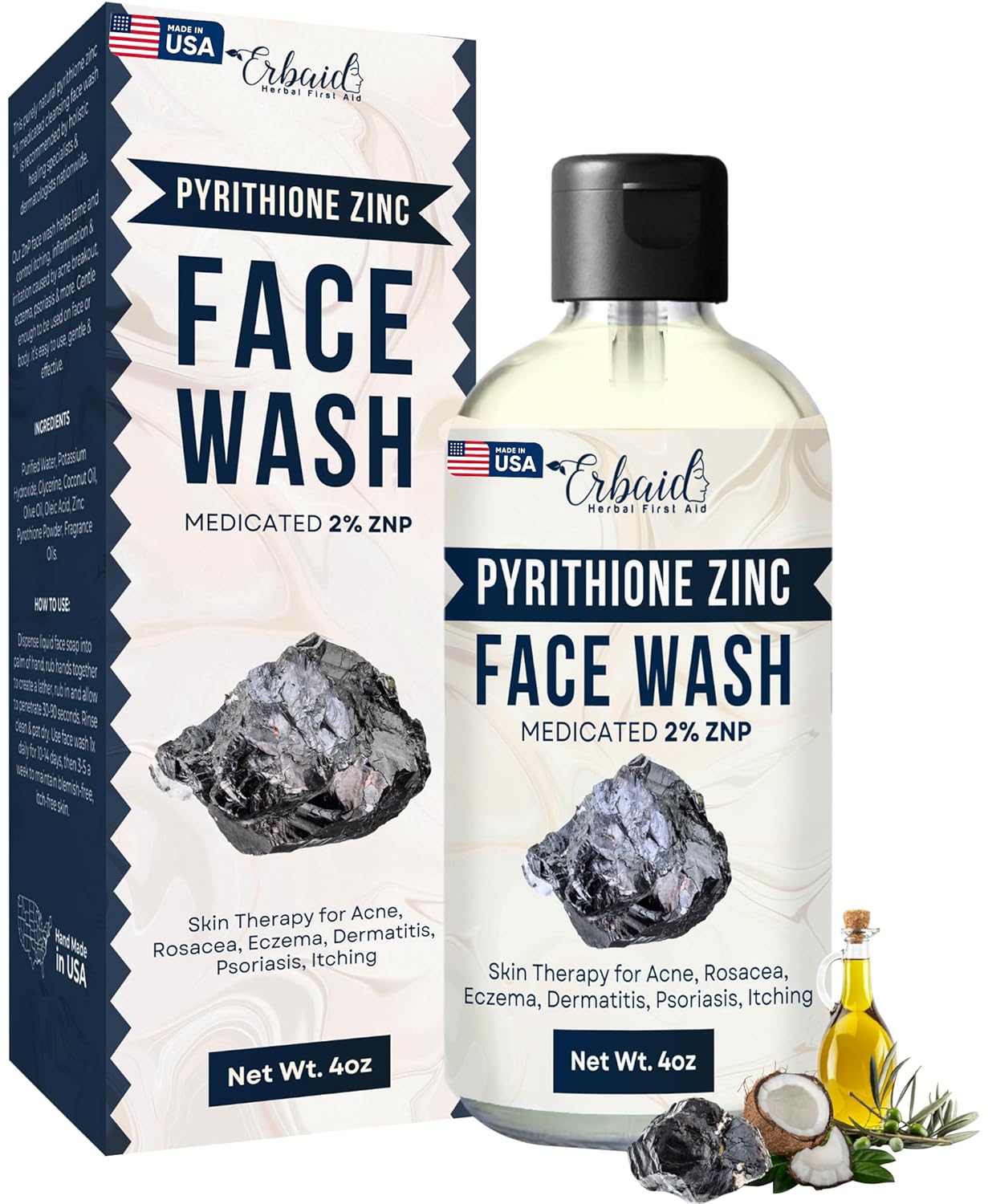 Pyrithione Zinc Face Wash | 2% Znp Zinc Soap Skin Therapy Body Cleanser For Acne, Rosacea, Eczema, Dermatitis, Psoriasis, Itching | Cleansing, Calming Facial Wash | Zinc Face & Body Wash Made In Usa
