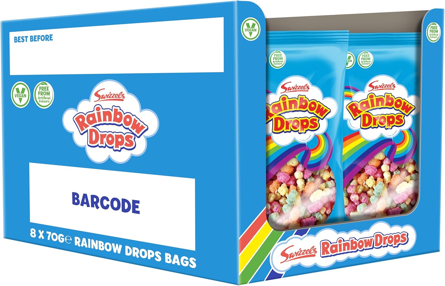 Swizzels Giant Rainbow Drops 8 X 70G Bags, Individually Wrapped Bulk Buy Sweets Multipack