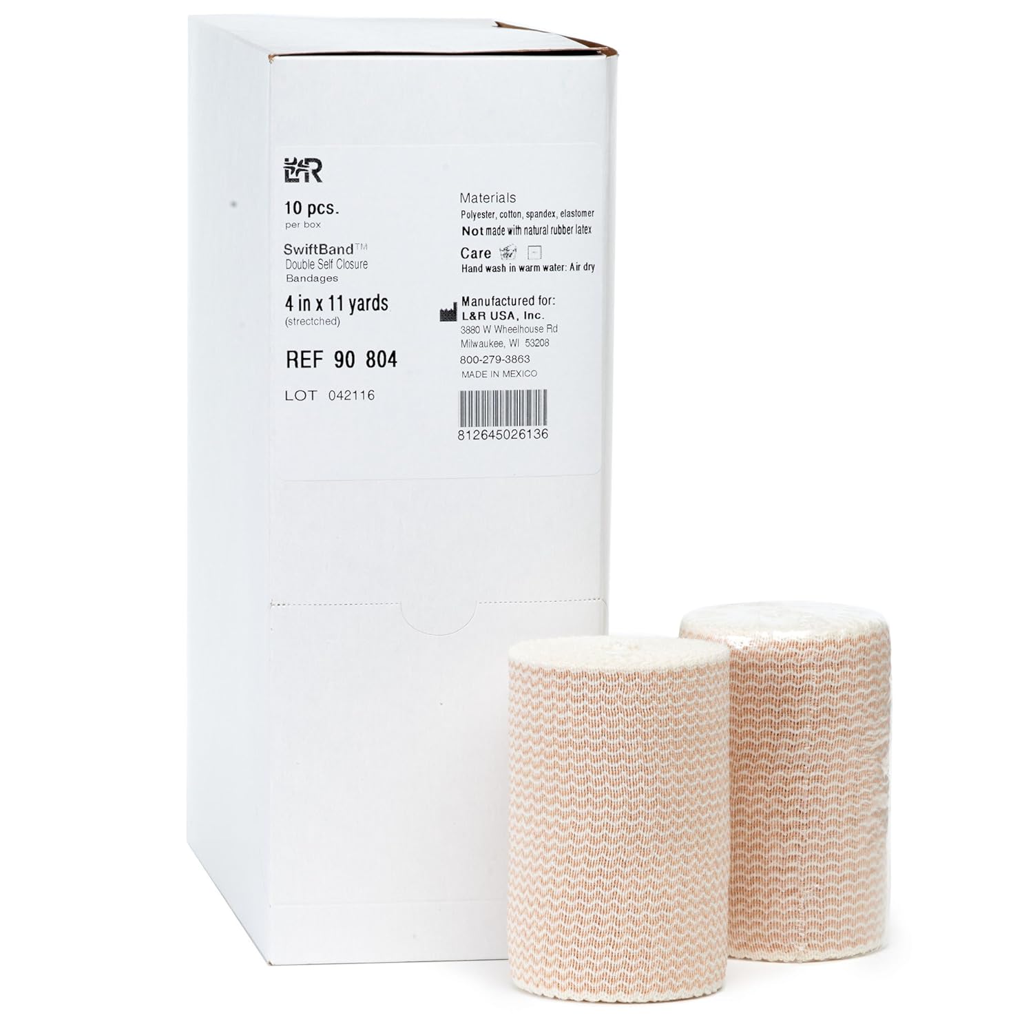 Swiftband Elastic Bandages, Double Self Closure Compression Wrap With Hook & Loop, Easy To Apply Wrapping For Swelling & Lymphedema, Washable & Latex Free 4" X 11 Yard Roll (Strectched), Box Of 10 : Health & Household
