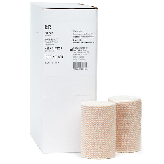 Swiftband Elastic Bandages, Double Self Closure Compression Wrap With Hook & Loop, Easy To Apply Wrapping For Swelling & Lymphedema, Washable & Latex Free 4" X 11 Yard Roll (Strectched), Box Of 10 : Health & Household