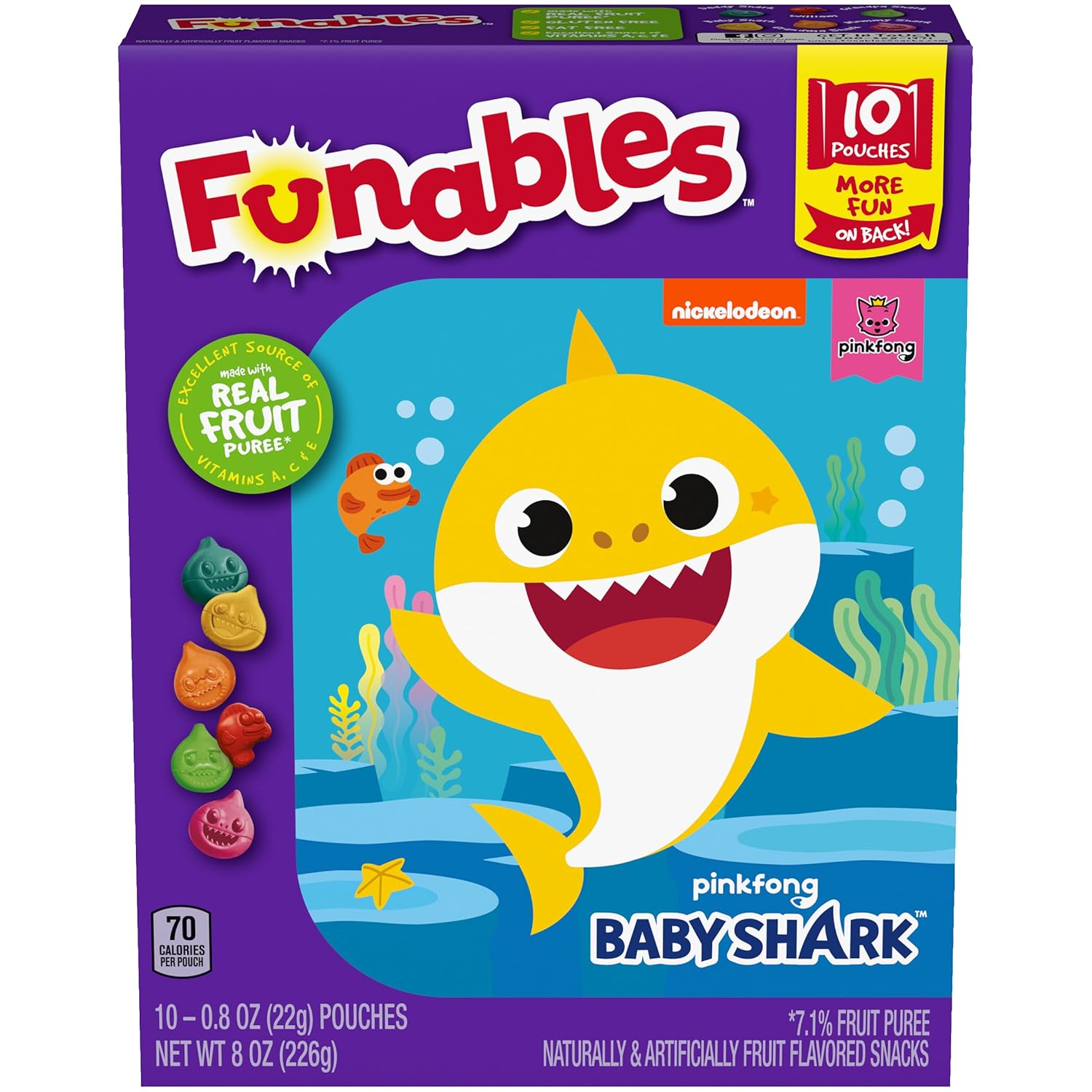 Funables Fruity Snacks, Baby Shark, Assorted Fruit, Flavored Snacks, 0.8 oz 10 ct : Funables: Baby