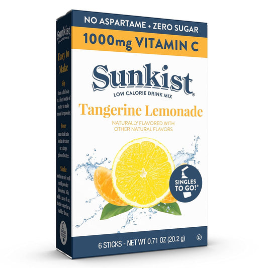 Sunkist Singles To Go Drink Mix Packets, Tangerine Lemonade, 6-Count Box – Powdered Drink Packets With 1000Mg Of Vitamin C Per Serving, 72 Total Powder Sticks