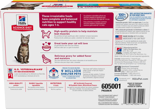 Hill'S Science Diet Adult 1-6, Adult 1-6 Premium Nutrition, Wet Cat Food, Variety Case: Tuna, Chicken, Ocean Fish Stew, 2.8 Oz Pouch Variety Case, Case Of 12