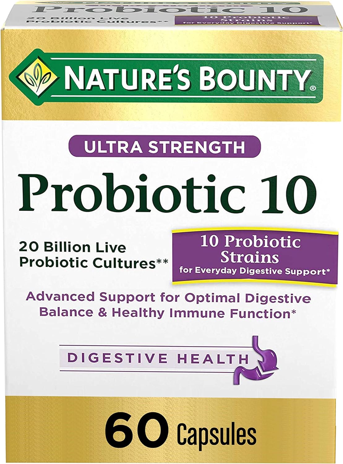 Probiotics By Nature'S Bounty, Ultra Strength Probiotic 10, Immune Health & Digestive Balance, 60 Capsules