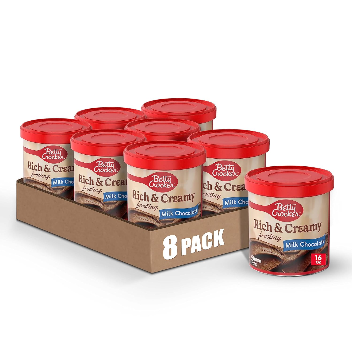 Betty Crocker Rich & Creamy Milk Chocolate Frosting, Gluten Free Frosting, 16 oz (Pack of 8)