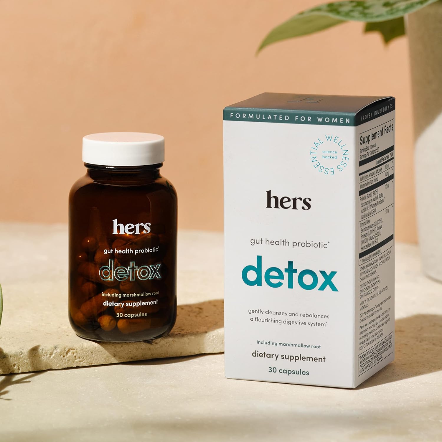 Hers Detox Supplement - Women's Probiotic Supplement for Detoxing - Helps Support a Healthy Digestive System - Vegetarian - 30 Capsules : Health & Household