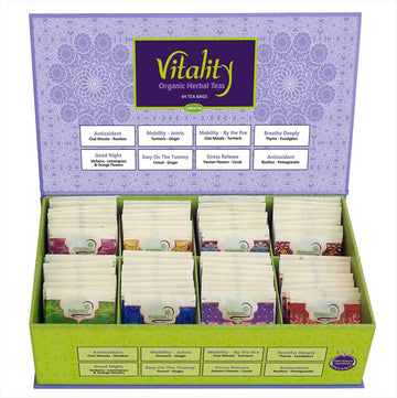 Adanim Bio Vitality Organic Tea Sampler Gift Set Box (8 Flavors Herbal Tea Variety Pack, 64 Individual Tea Bags) Caffeine Free Tea Sets, Assorted Tea Set, Tea Gifts For Tea Lovers