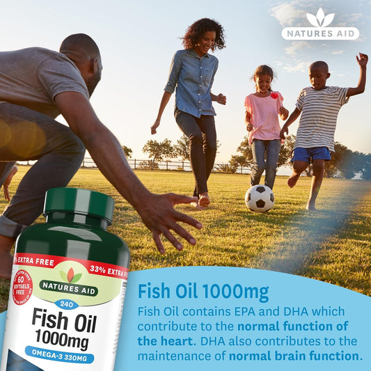 Natures Aid Fish Oil 1000Mg – High Strength Omega-3 Supplement – Pure Epa & Dha – Supports Heart, Brain, Vision & Joint Health – Non-Gmo – No Artificial Additives – 180 Capsules