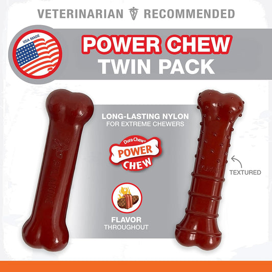 Nylabone Power Chew Classic Bone Chew Toy For Dogs, Durable Dog Toys For Aggressive Chewers, Basted Blast Bacon & Steak Flavor, Small/Regular (2 Count)