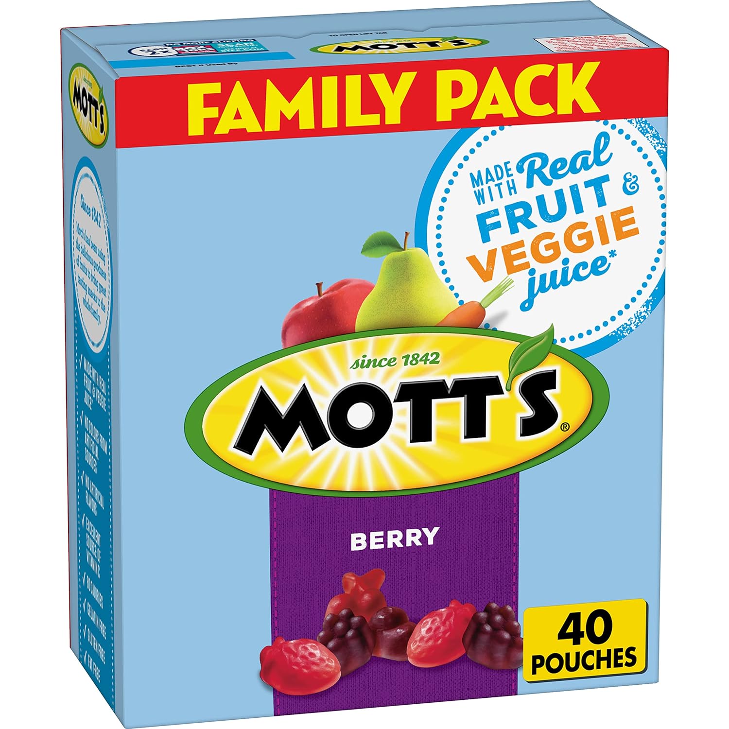 Mott'S Fruit Flavored Snacks, Berry, Family Pack, Gluten Free, Kids Snacks, Back To School Snacks, 40 Ct