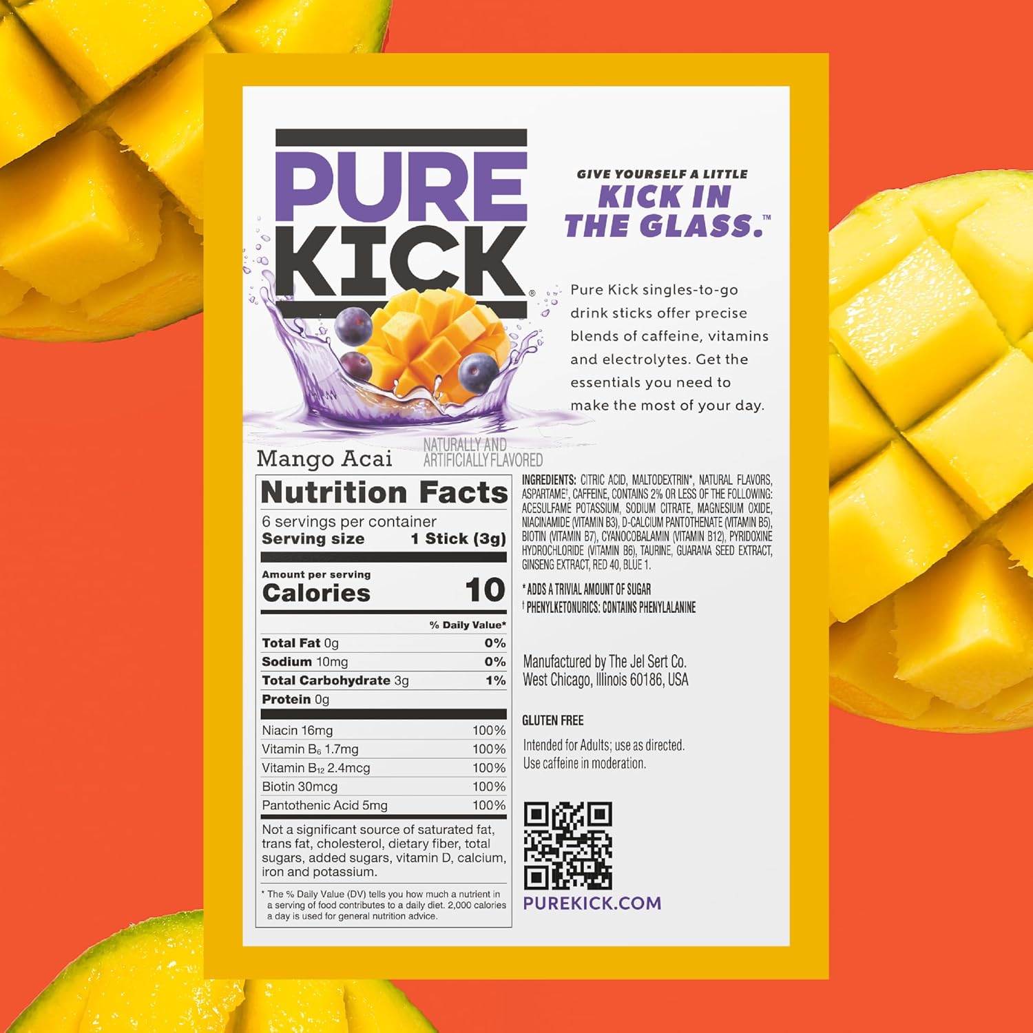 Pure Kick Energy Singles To Go Drink Mix, Mango Acai, Includes 12 Boxes with 6 Packets in each Box, 72 Total Packets : Grocery & Gourmet Food