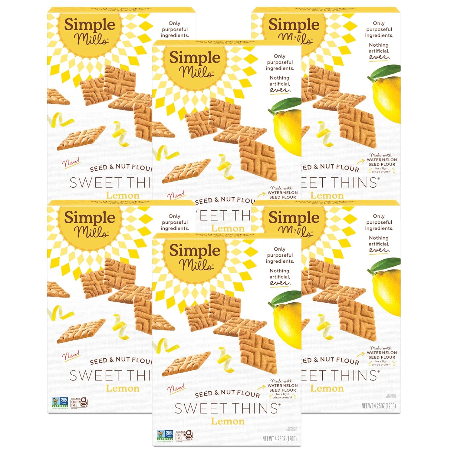 Simple Mills Lemon Seed & Nut Flour Sweet Thins, Paleo Friendly & Delicious Sweet Thin Cookies, Good for Snacks, Nutrient Dense, 4.25 oz (Pack of 6)
