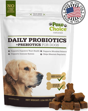 Probiotics for Dogs with Prebiotics - Daily Chews for Digestion, Regularity, Diarrhea Relief, Plus Supports Immune System and Health - Natural Supplement and Treat Made in USA