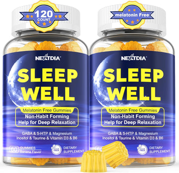Melatonin Free Sleep Gummies, With Magnesium Glycinate, Gaba, 5-Htp, L-Theanine, Valerian, Chamomile, Lemon Balm, Vitamin D3 & B6 - Hormone & Drug- Free, Non-Habit Forming,Sugar Free