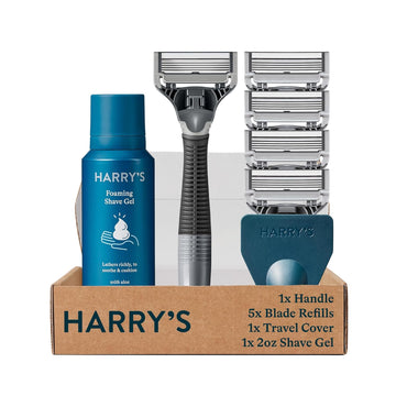 Harry’S Razors For Men - 5 German-Engineered 5-Blade Cartridges, Travel Cover, Shave Gel (Charcoal)