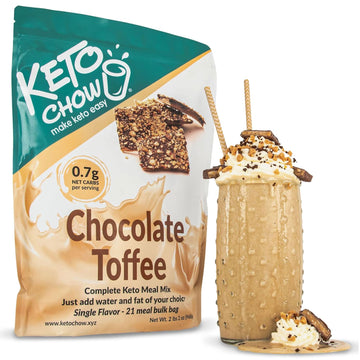 Keto Chow Chocolate Toffee | Keto Meal Replacement Shake | Nutritionally Complete | Low Carb | Delicious Easy Meal Substitute | You Choose The Fat | 21 Meal Bulk Pack