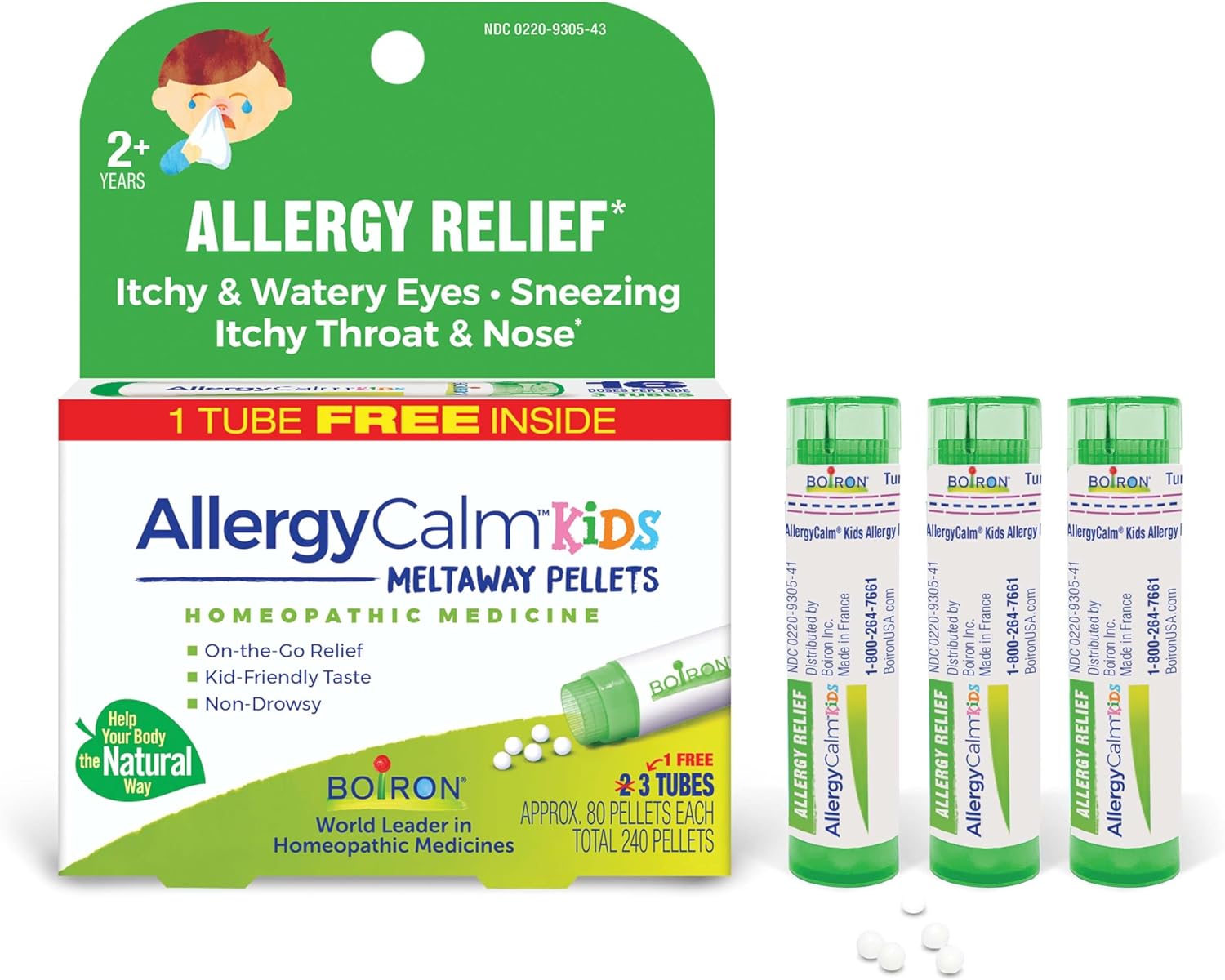 Boiron Allergycalm Kids Pellets For Relief From Allergy And Hay Fever Symptoms Of Sneezing, Runny Nose, And Itchy Eyes Or Throat - 240 Count, White