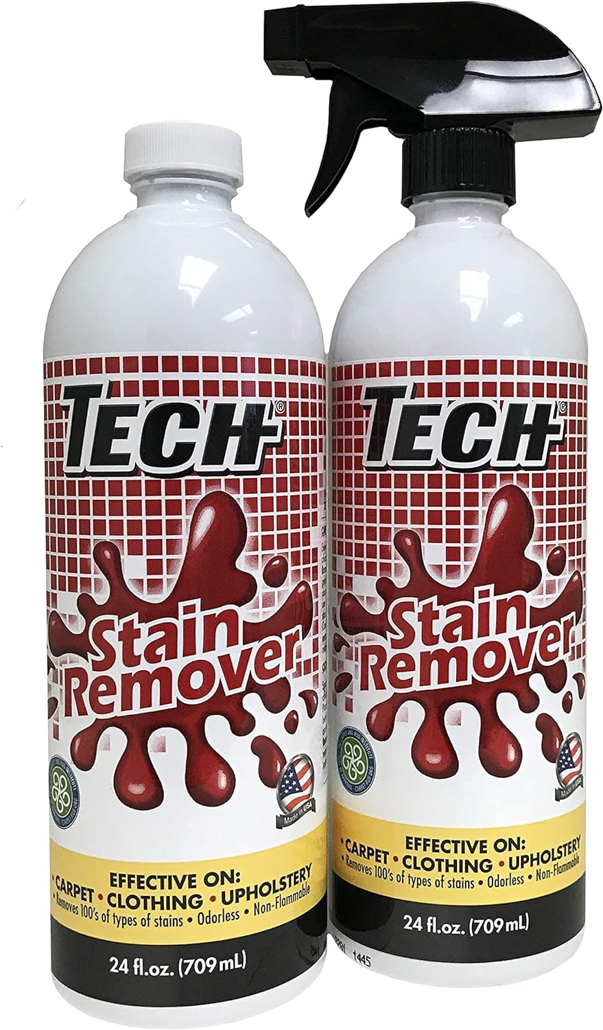 TECH Stain Remover, 24 oz Spray Bottle, 2-Pack, For Carpet, Clothes, Upholstery, and Other Fabrics