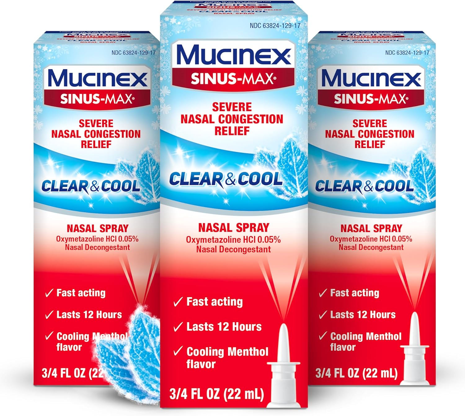 Mucinex Mucinex Severe Nasal Congestion Relief Clear & Cool Nasal Spray, Cooling Menthol Flavor (Pack Of 3), 3/4 Fl Ounce