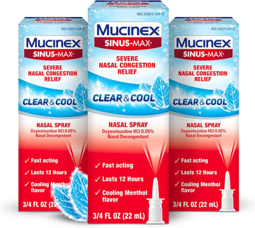 Mucinex Mucinex Severe Nasal Congestion Relief Clear & Cool Nasal Spray, Cooling Menthol Flavor (Pack Of 3), 3/4 Fl Ounce