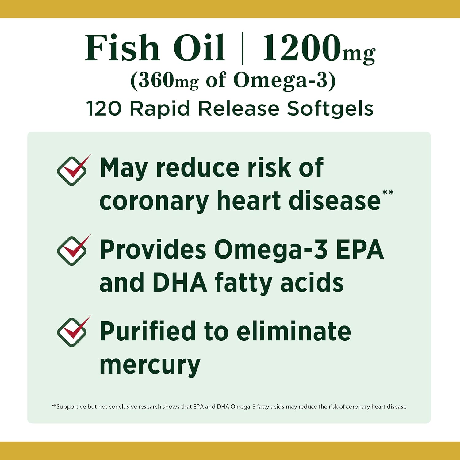 Nature's Bounty Fish Oil, Dietary Supplement, Omega 3, Supports Heart Health, 1200 Mg, 120 Rapid Release Softgels : Health & Household